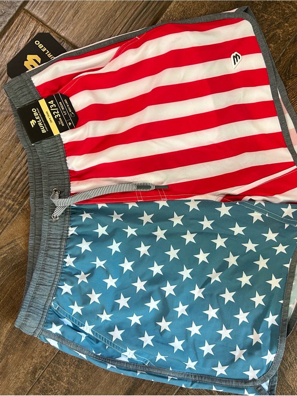 BURLEBO Men's Patriotic Red, White & Blue Athletic Shorts